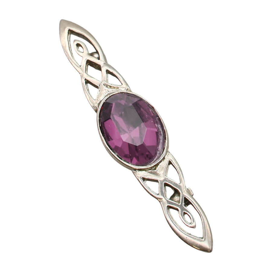 XDHBR0148-F Celtic Twist Purple Gem Stone Brooch