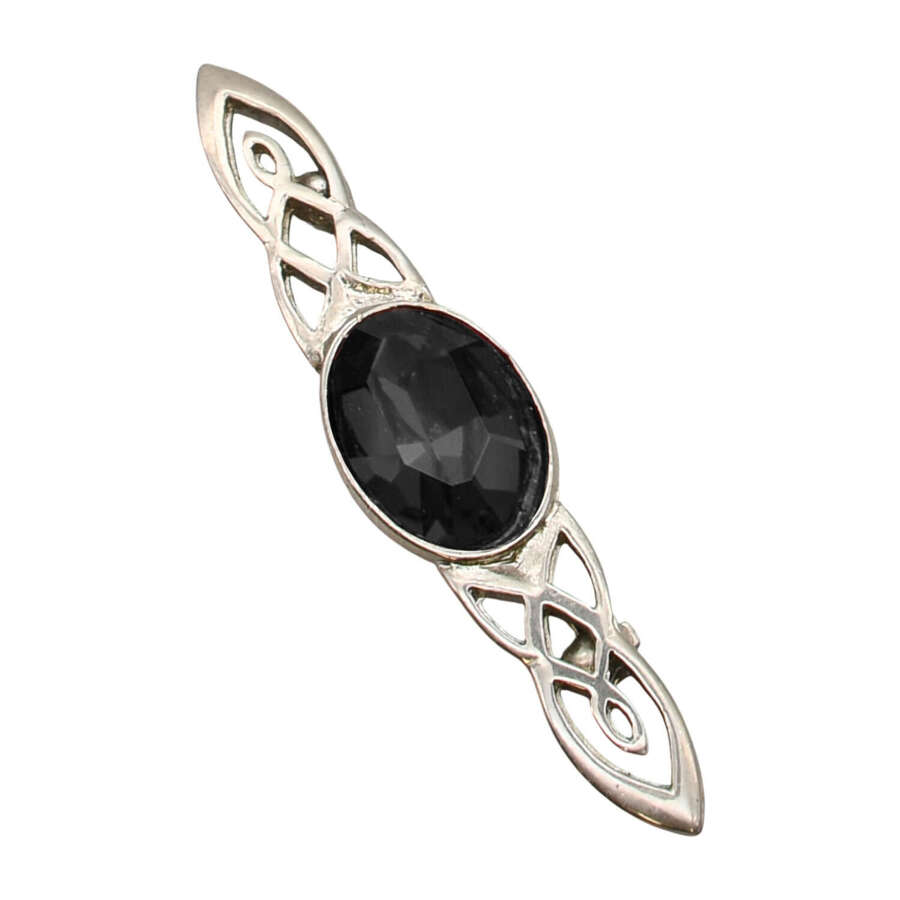 XDHBR0148-F Celtic Twist Black Gem Stone Brooch