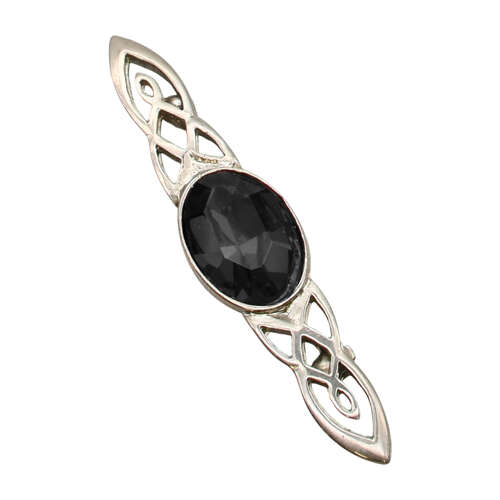 XDHBR0148-F Celtic Twist Black Gem Stone Brooch