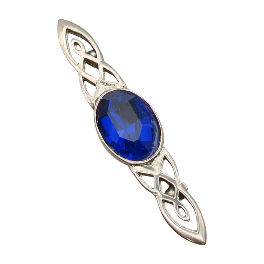 XDHBR0148-F Celtic Twist Blue Gem Stone Brooch