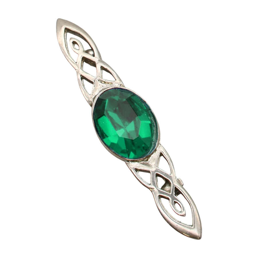 XDHBR0148-F Celtic Twist Green Gem Stone Brooch