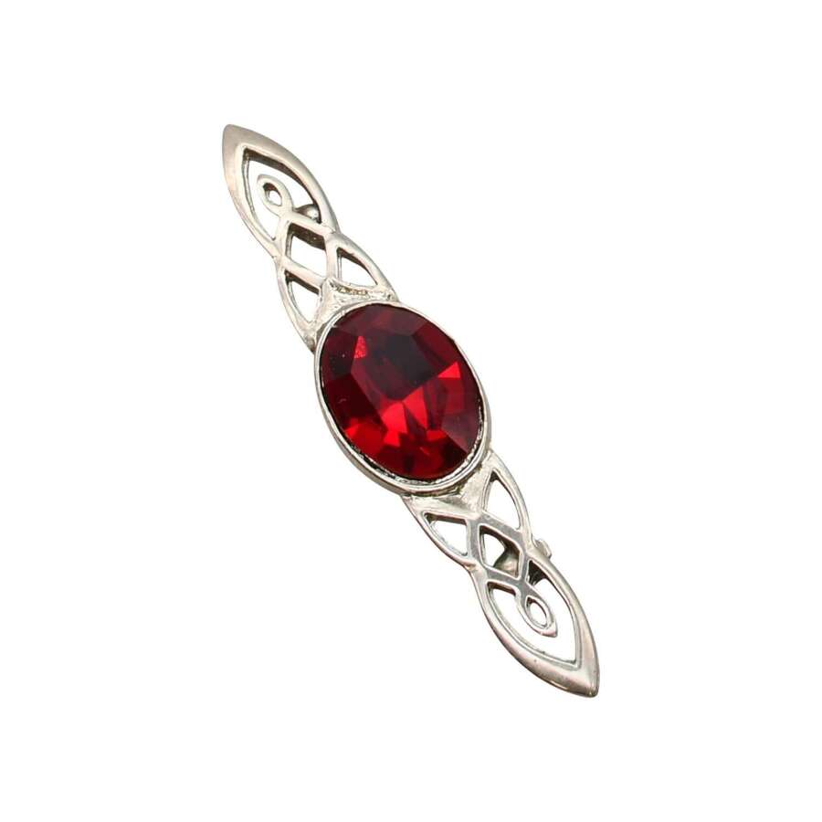 XDHBR0148-F Celtic Twist Red Gem Stone Brooch