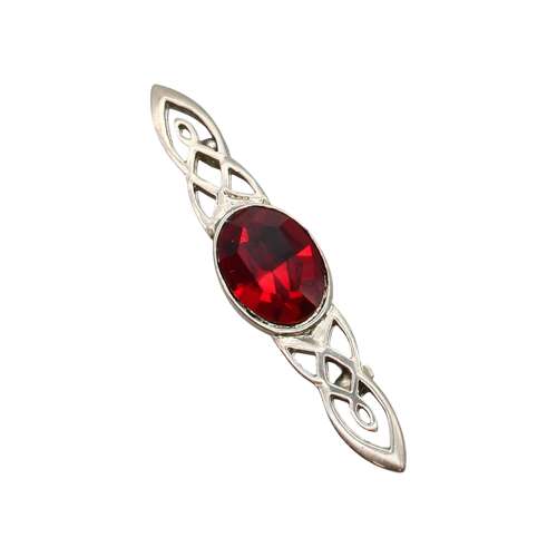 XDHBR0148-F Celtic Twist Red Gem Stone Brooch