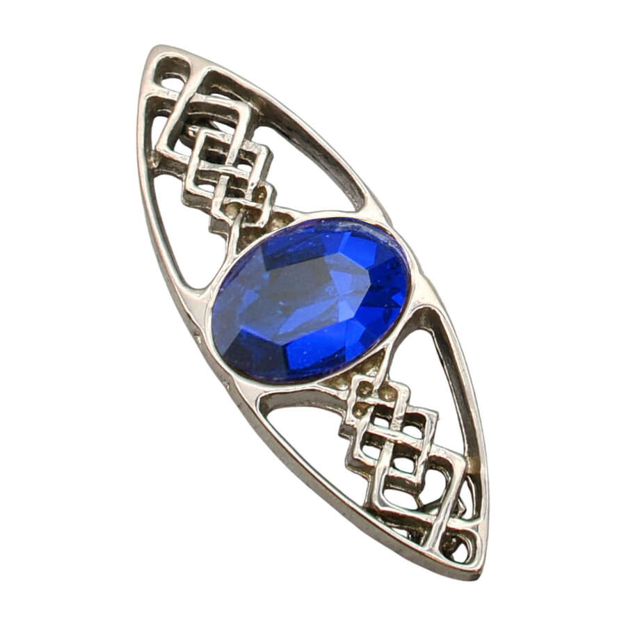 XDHBR0258 Celtic Knotwork Blue Gem Stone Brooch