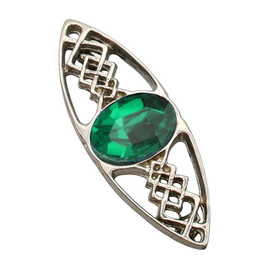 XDHBR0258 Celtic Knotwork Green Gem Stone Brooch
