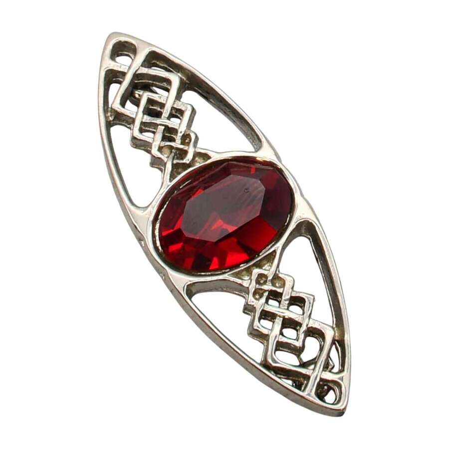 XDHBR0258 Celtic Knotwork Red Gem Stone Brooch