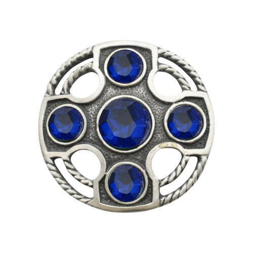 XDHBR0169-F Celtic Round Cross Blue Gem Stone Brooch