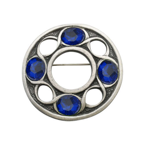 XDHBR0328-F Celtic Blue Gem Stone Round Brooch