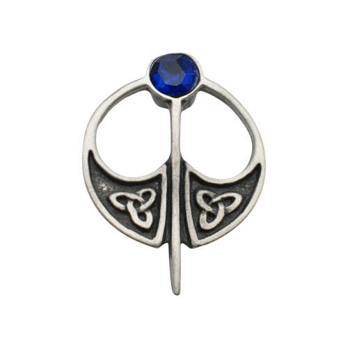 XDHBR0246-F Celtic Round Blue Gem Stone Brooch