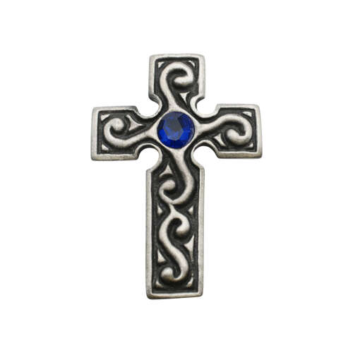 XDHBR0241-F Celtic Cross Blue Gem Stone Brooch