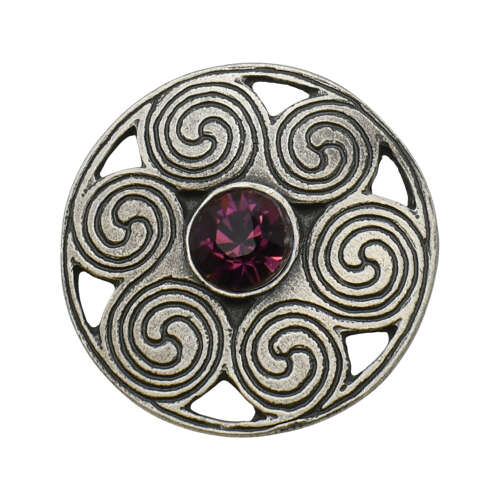 XDHBR0671-F Celtic Purple Gem Stone Round Brooch