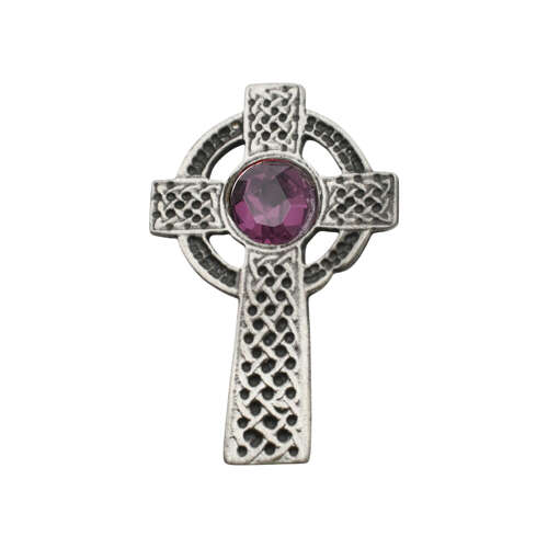 XDHBR0157-F Celtic Cross Purple Gem Stone Brooch