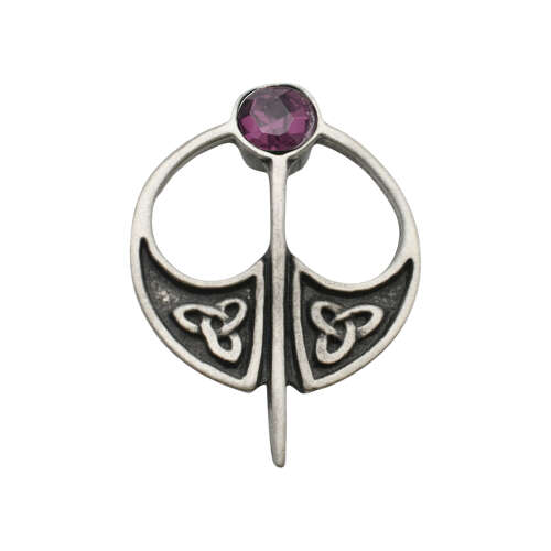 XDHBR0246-F Celtic Round Purple Gem Stone Brooch