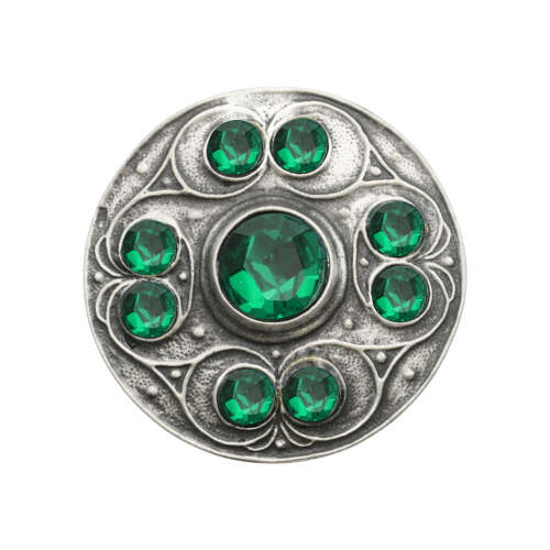 XDHBR0226-F Round Green Gem Stone Brooch