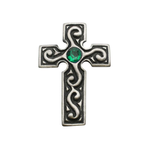 XDHBR0241-F Celtic Cross Green Gem Stone Brooch
