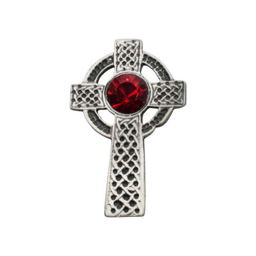 XDHBR0157-F Celtic Cross Red Gem Stone Brooch