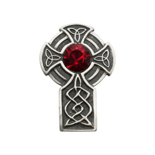 XDHBR0253-F Celtic Cross Red Gem Stone Brooch