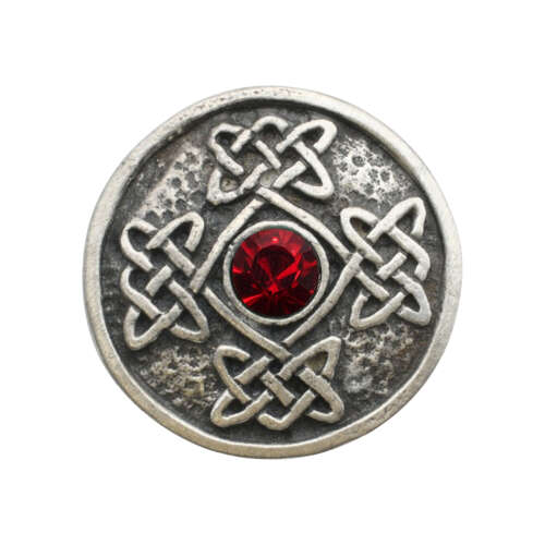 XDHBR0314-F Round Celtic Red Gem Stone Brooch