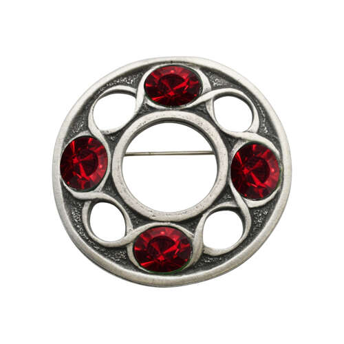 XDHBR0328F Celtic Red Gem Stone  Round Brooch