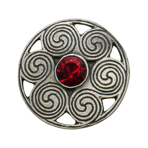 XDHBR0671-F Red Gem Stone Round Brooch