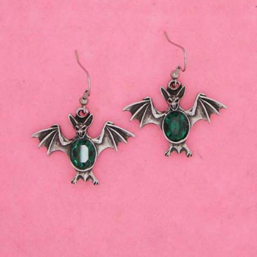 XDHER773 Green Bat Earrings
