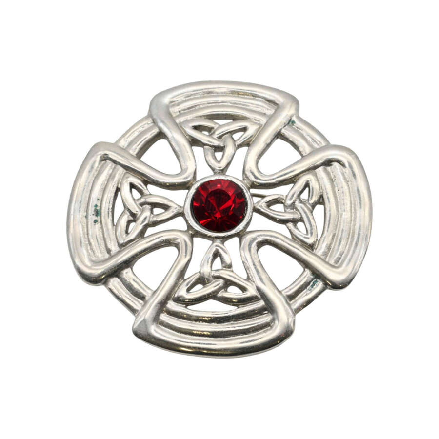 XDHBR0625-F Celtic Shield Red Gem Stone Brooch