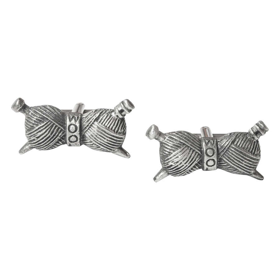 XDHCL1288 Balls of Wool Yarn with Crossed Knitting Needles Cufflinks