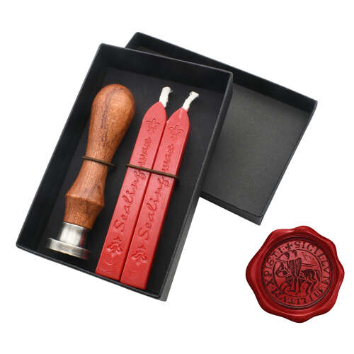 XDHWS004 Pewter Templar Seal Wax Seal With Wooden Handle & Wax Sticks