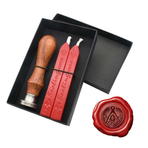 XDHWS002 Pewter Masonic With G Wax Seal With Wooden Handle & Wax Sticks