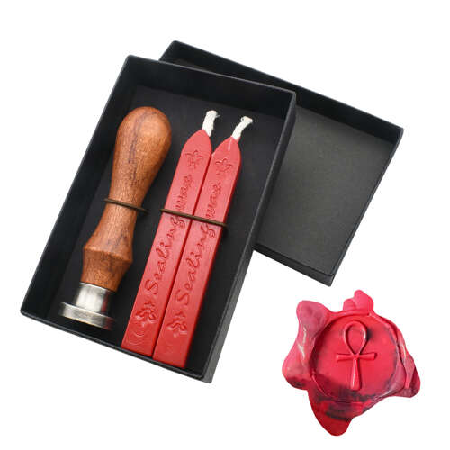 XDHWS011 Pewter Ankh Wax Seal With Wooden Handle & Wax Sticks