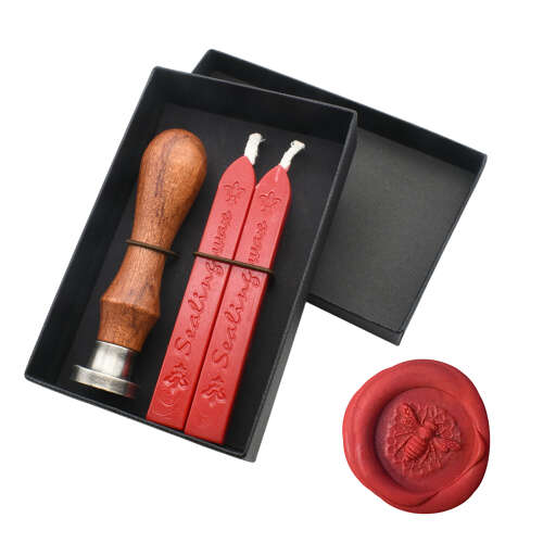 XDHWS013 Pewter Honey Bee Wax Seal With Wooden Handle & Wax Sticks