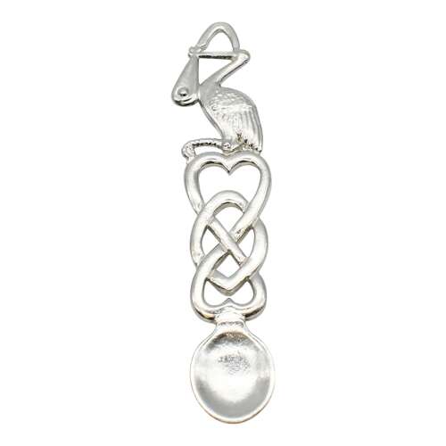 XCSWL113S Bright Pewter Stork and Hearts Welsh Lovespoon