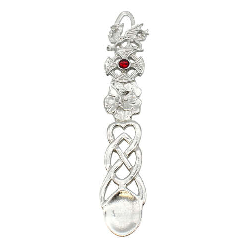 XCSWL115S Bright Pewter Red Stone Celtic Lovespoon
