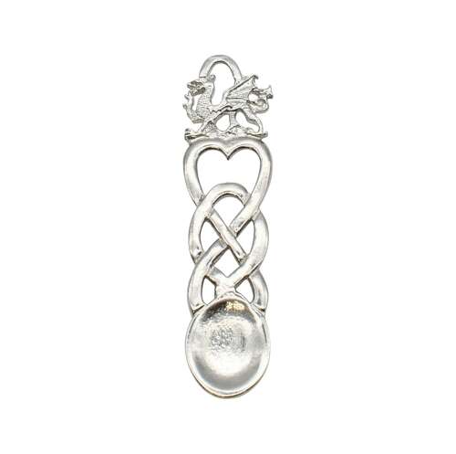 XCSWL14S Bright Pewter Welsh Dragon & Hearts Lovespoon