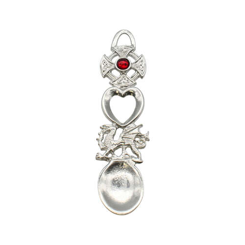 XCSWL16S Bright Pewter with Red Stone Celtic Cross Lovespoon