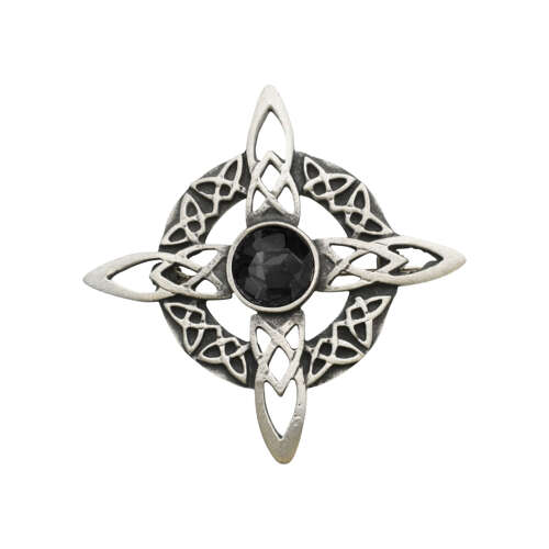XDHBR0164-F Celtic Round Cross Black Gem Stone Brooch