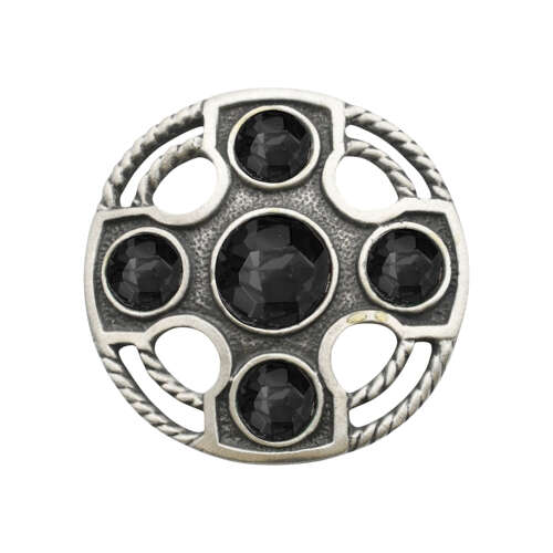 XDHBR0169-F Celtic Round Cross Black Gem Stone Brooch