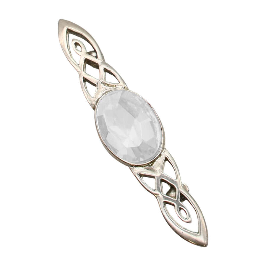 XDHBR0148-F Celtic Twist Clear Gem Stone Brooch