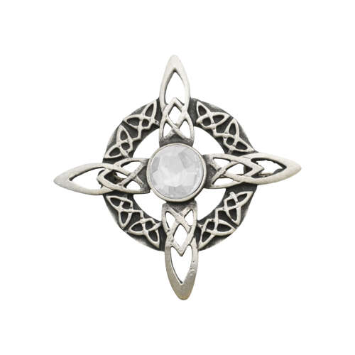 XDHBR0164-F Celtic Round Cross Clear Gem Stone Brooch