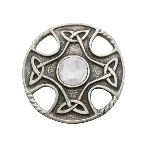 XDHBR0177-F Celtic Round Cross Clear Gem Stone Brooch