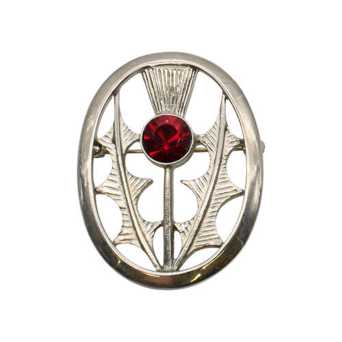 XDHBR0321-F Thistle Red Gem Stone Brooch