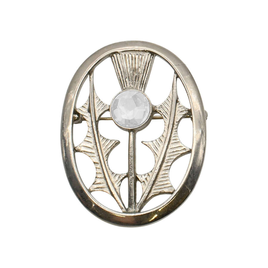 XDHBR0321-F Thistle Clear Gem Stone Brooch
