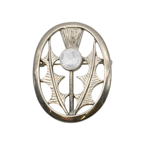 XDHBR0321-F Thistle Clear Gem Stone Brooch