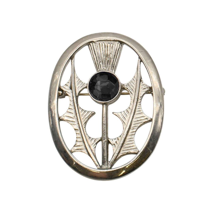 XDHBR0321-F Thistle Black Gem Stone Brooch