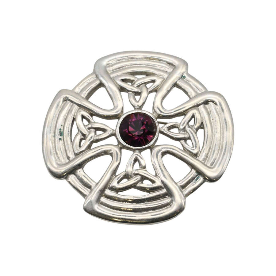 XDHBR0625-F Celtic Shield Purple Gem Stone Brooch