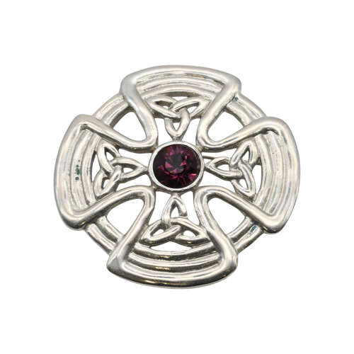 XDHBR0625-F Celtic Shield Purple Gem Stone Brooch