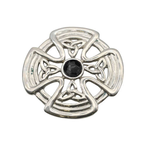 XDHBR0625-F Celtic Shield Black Gem Stone Brooch