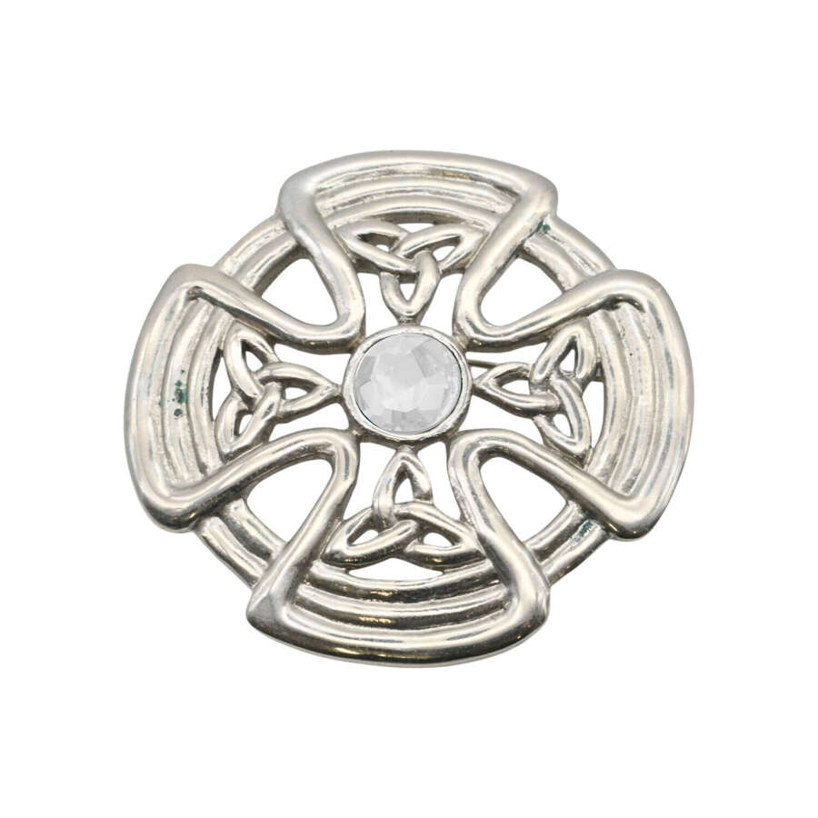 XDHBR0625-F Celtic Shield Clear Gem Stone Brooch