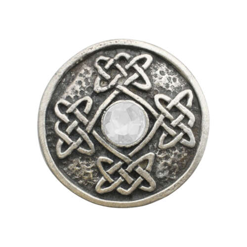 XDHBR0314-F Celtic Clear Gem Round Brooch