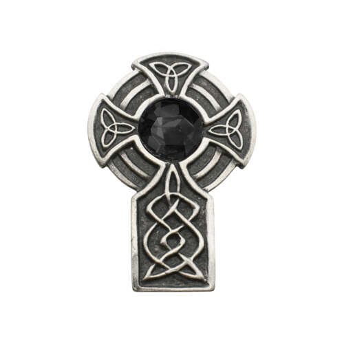 XDHBR0253-F Celtic Cross Black Gem Stone Brooch
